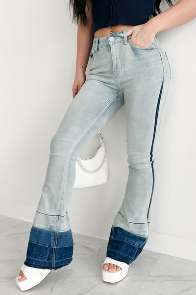 Jett High Rise Dip Dye Indigo Reign Flare Jeans (Light Wash) - NanaMacs