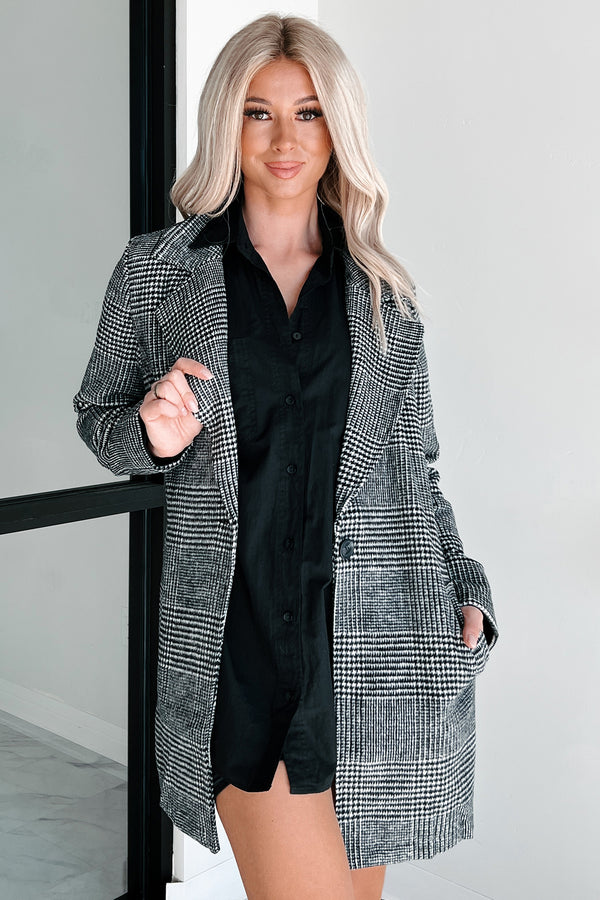 Office Crush Houndstooth Plaid Coat (Black) - NanaMacs