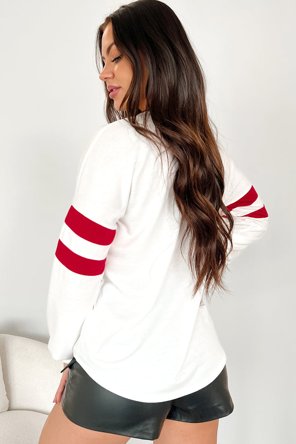 Lots Of Love Sequin Heart Varsity Long Sleeve Top (Ivory) - NanaMacs