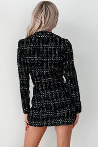 Mergers & Acquisitions Tweed Crop Blazer (Black) - NanaMacs