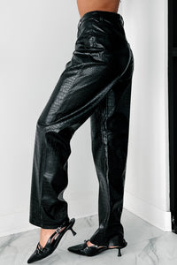 Crocodile Tears Faux Croc Straight Leg Pants (Black PU) - NanaMacs