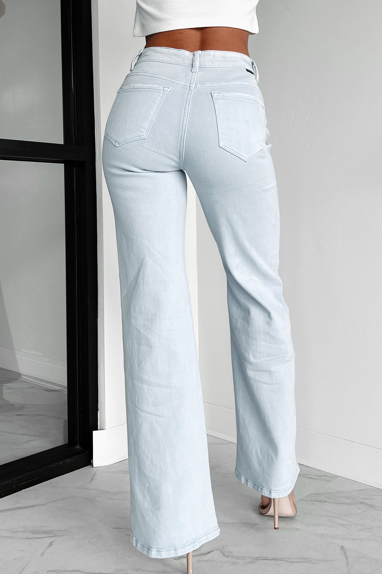 Otto Mid-Rise Folded Waist Risen Wide Leg Jeans (Ice Blue) - NanaMacs