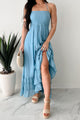 Taking The Scenic Route Halter Smocked Maxi Dress (Blue) - NanaMacs