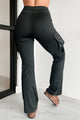 Easy Does It High Rise Cargo Bootcut Leggings (Black) - NanaMacs