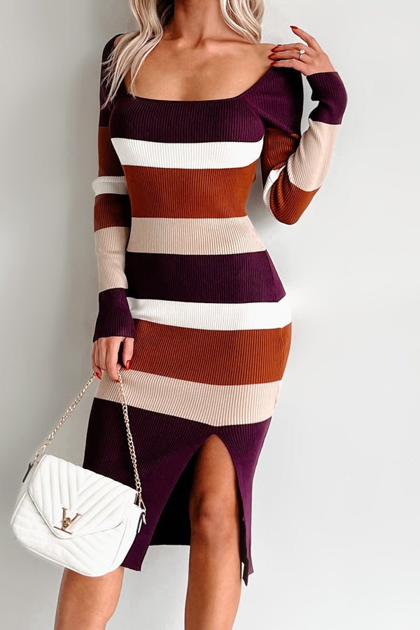 Sansa Colorblock Midi Dress (Eggplant Combo) - NanaMacs