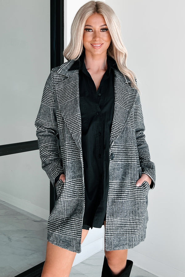 Office Crush Houndstooth Plaid Coat (Black) - NanaMacs