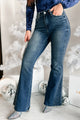 Mandra Mid Rise Rhinestone Embellished Judy Blue Flare Jeans (Dark Blue) - NanaMacs