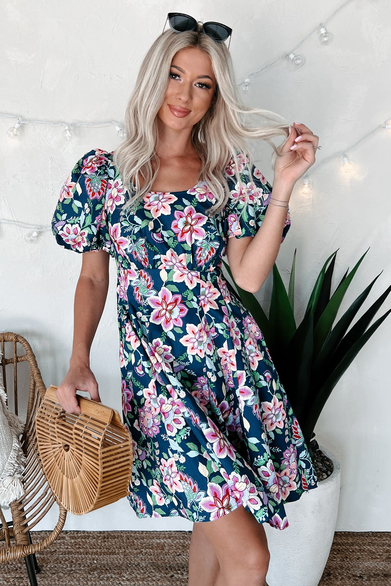 Graceful Blooms Floral Mini Dress (Navy) - NanaMacs