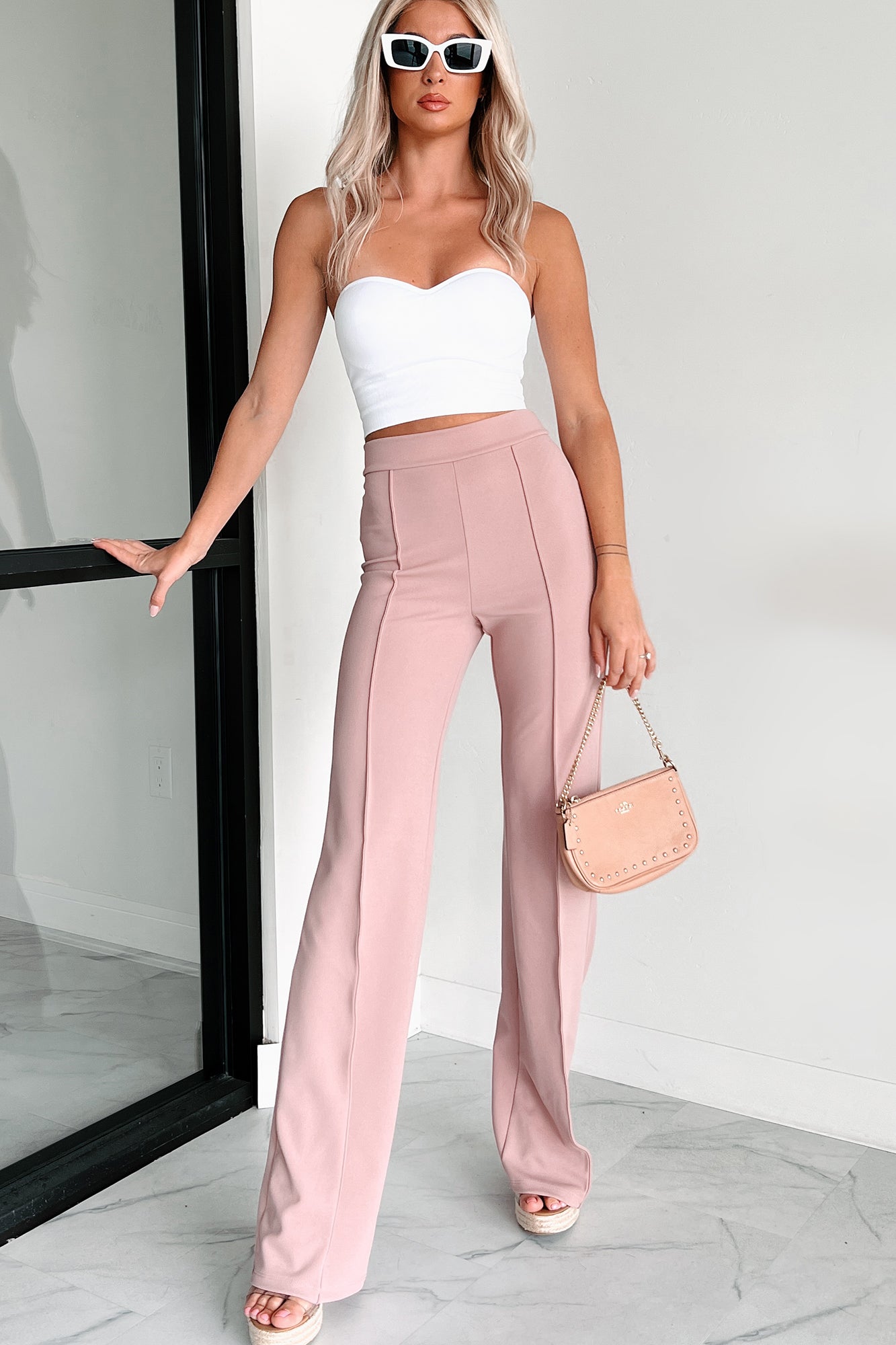 Work Talk High Waist Dress Pant (Dusty Pink) - NanaMacs