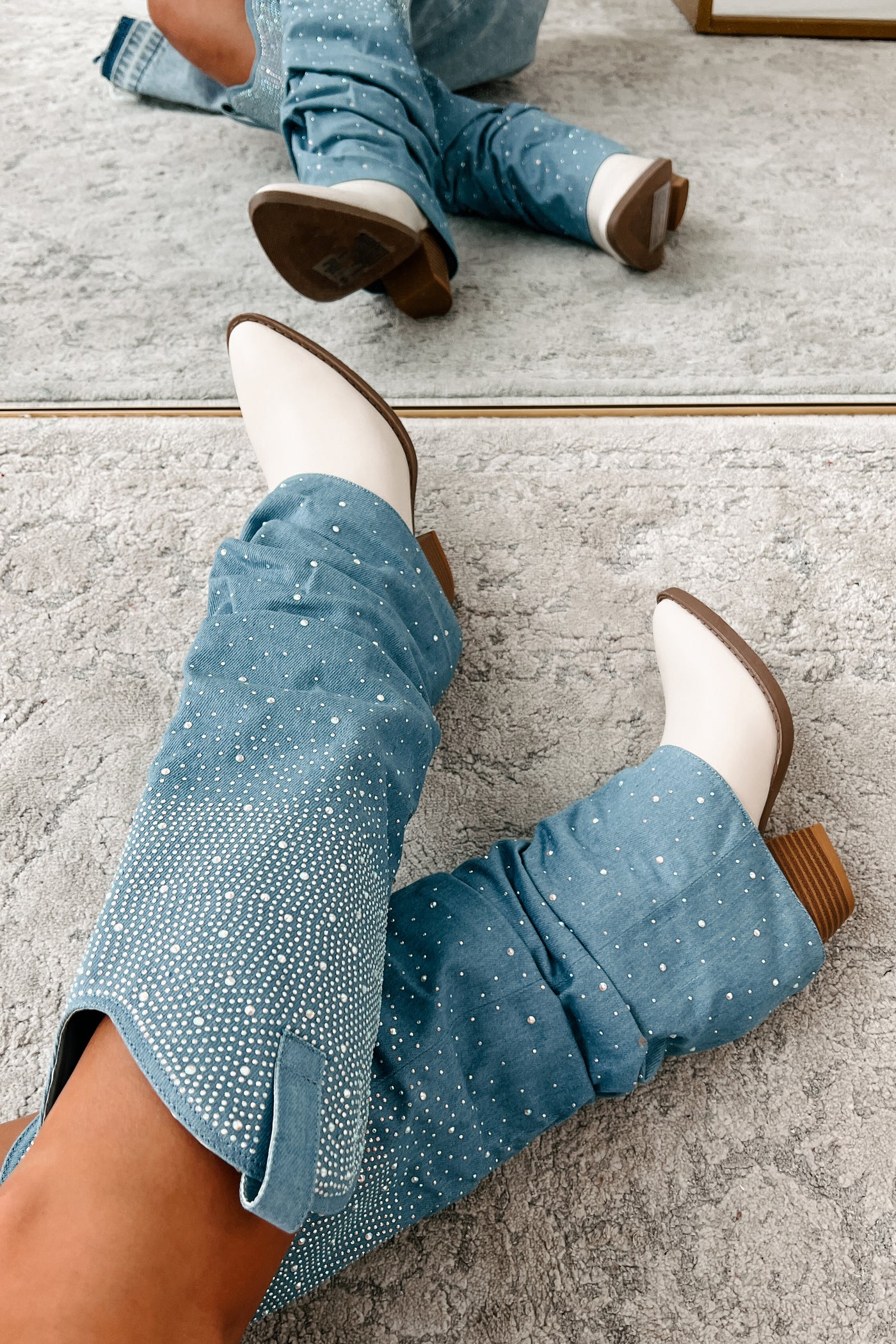 Sassy Statement Rhinestone Denim Boots (Blue Denim) - NanaMacs