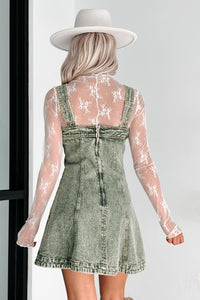 My Mission In Life Washed Denim Overall Dress (Olive) - NanaMacs