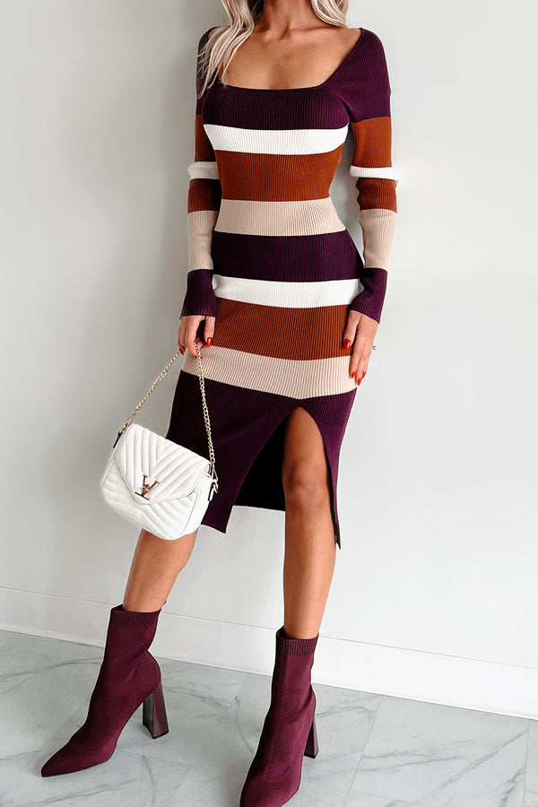 Sansa Colorblock Midi Dress (Eggplant Combo) - NanaMacs