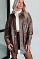 Feeling Fearless Faux Leather Belted Jacket (Brown) - NanaMacs