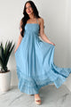 Taking The Scenic Route Halter Smocked Maxi Dress (Blue) - NanaMacs