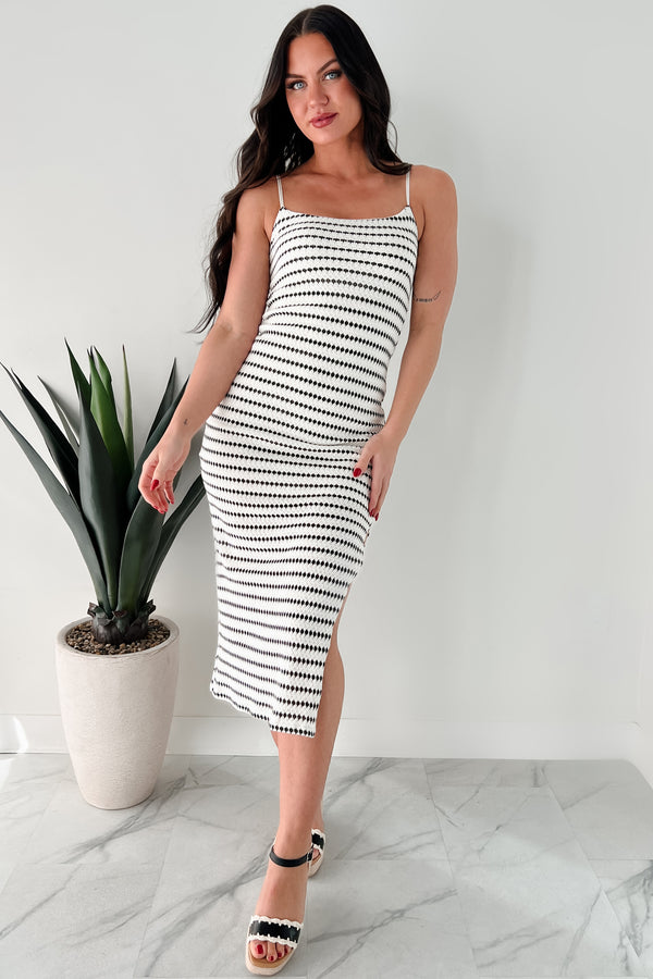 Electric & Cool Sleeveless Knit Midi Dress (Cream/Black) - NanaMacs