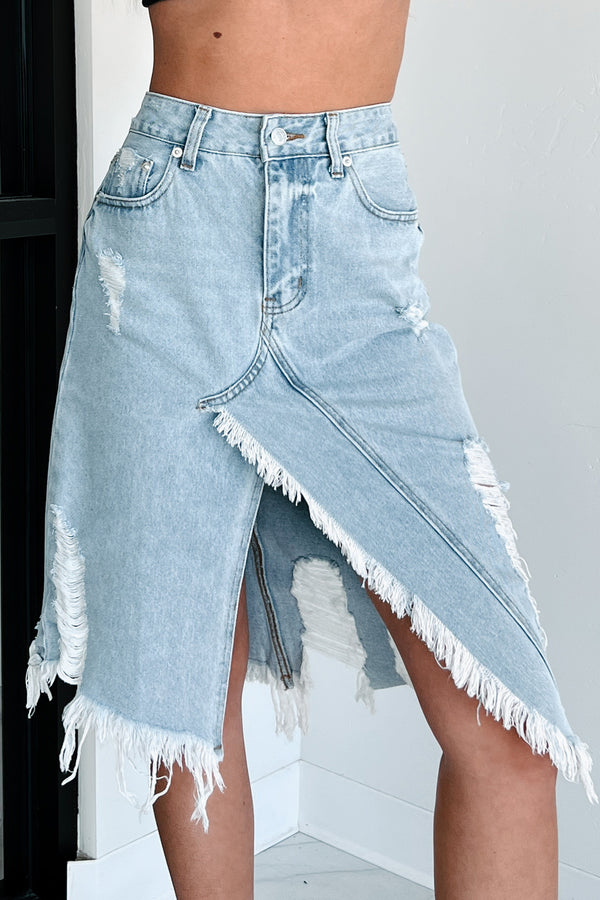 Fierce By Birth Distressed Denim Skirt (Medium Denim) - NanaMacs