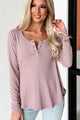 Friends With Everyone Long Sleeve Henley Top (Dusty Lavender) - NanaMacs