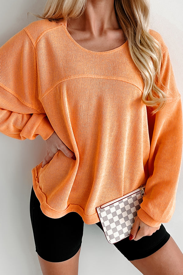 Split Second Decisions Textured Knit Long Sleeve Top (Mango) - NanaMacs