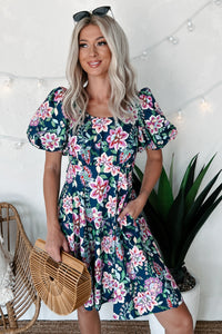 Graceful Blooms Floral Mini Dress (Navy) - NanaMacs