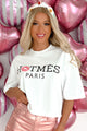 "Hotmes Paris" Oversized Graphic Crop Tee (White) - Print On Demand - NanaMacs