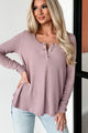 Friends With Everyone Long Sleeve Henley Top (Dusty Lavender) - NanaMacs