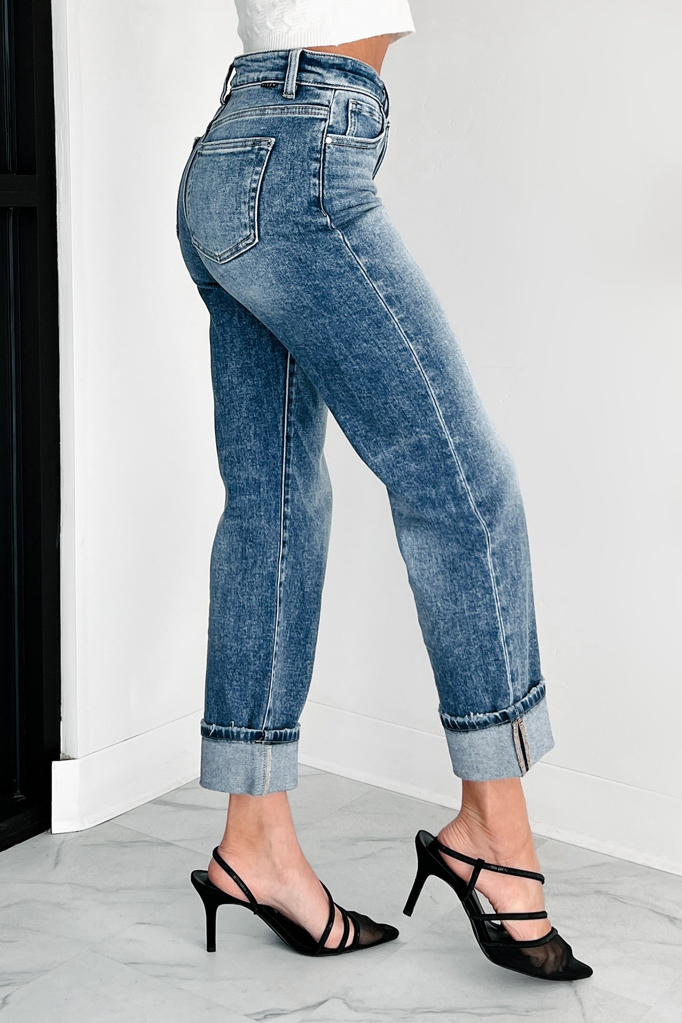 Artemis High Rise Tummy Control Risen Straight Leg Jeans (Dark) - NanaMacs