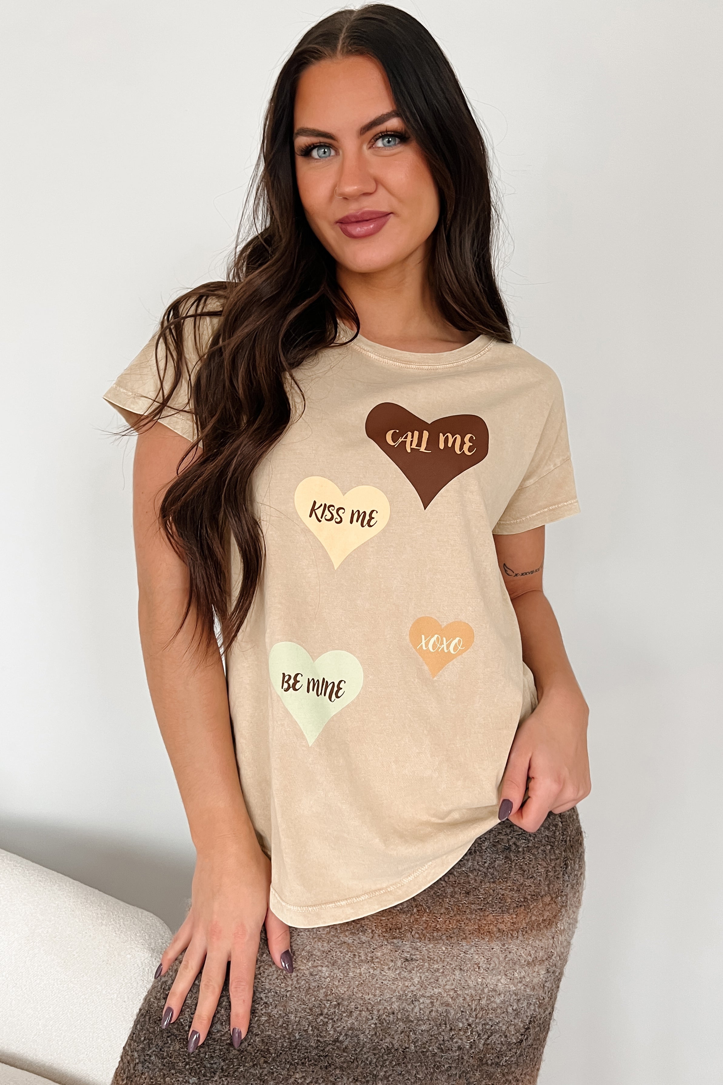 Heartfelt Words Mineral Wash Graphic Tee (Taupe) - NanaMacs