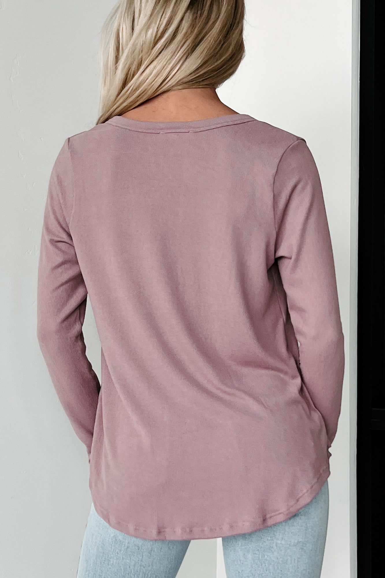 Friends With Everyone Long Sleeve Henley Top (Dusty Lavender)