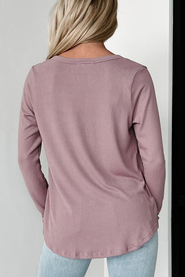 Friends With Everyone Long Sleeve Henley Top (Dusty Lavender) - NanaMacs