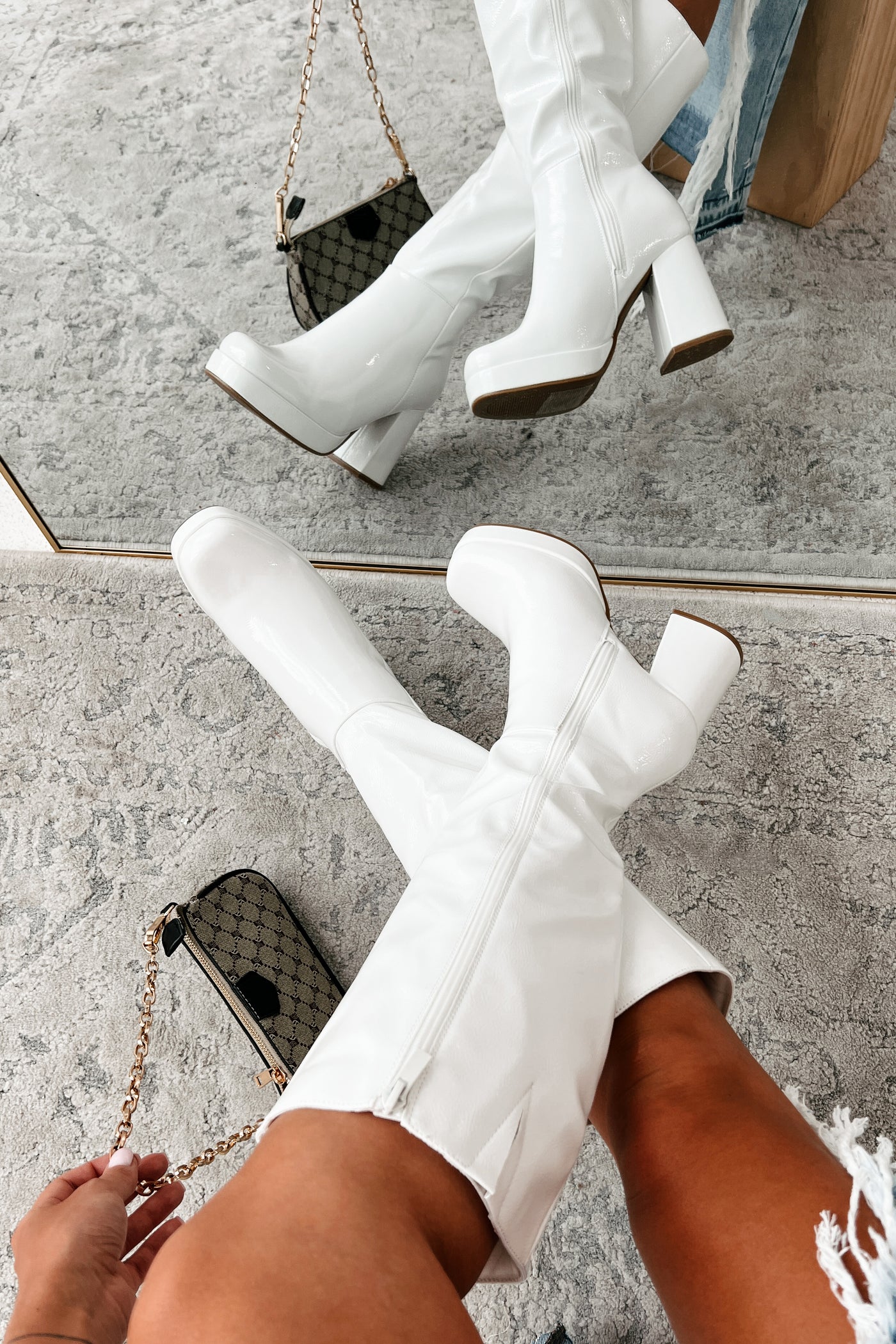 My Only Addiction Patent Leather Platform Boots (White) - NanaMacs