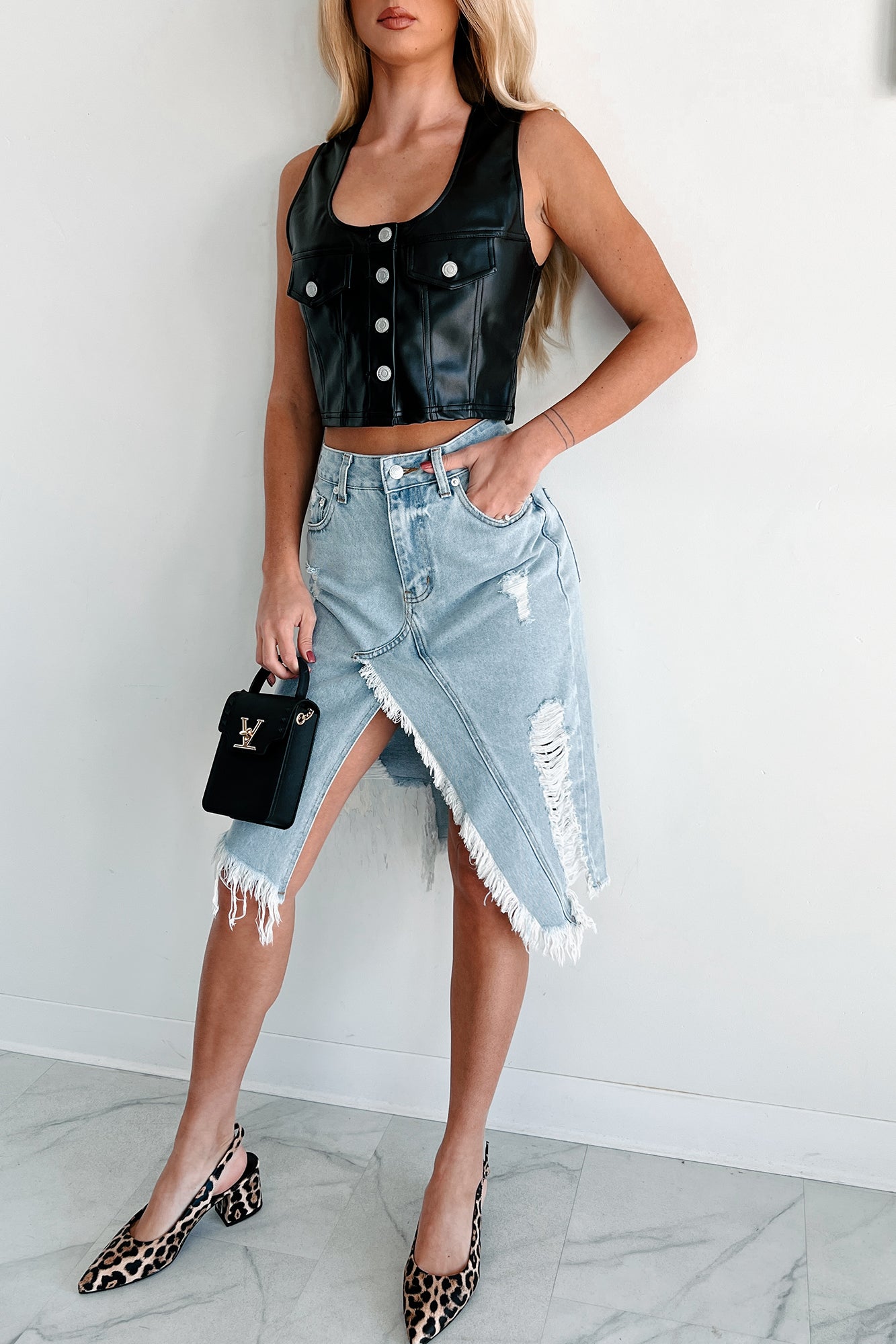 Fierce By Birth Distressed Denim Skirt (Medium Denim)