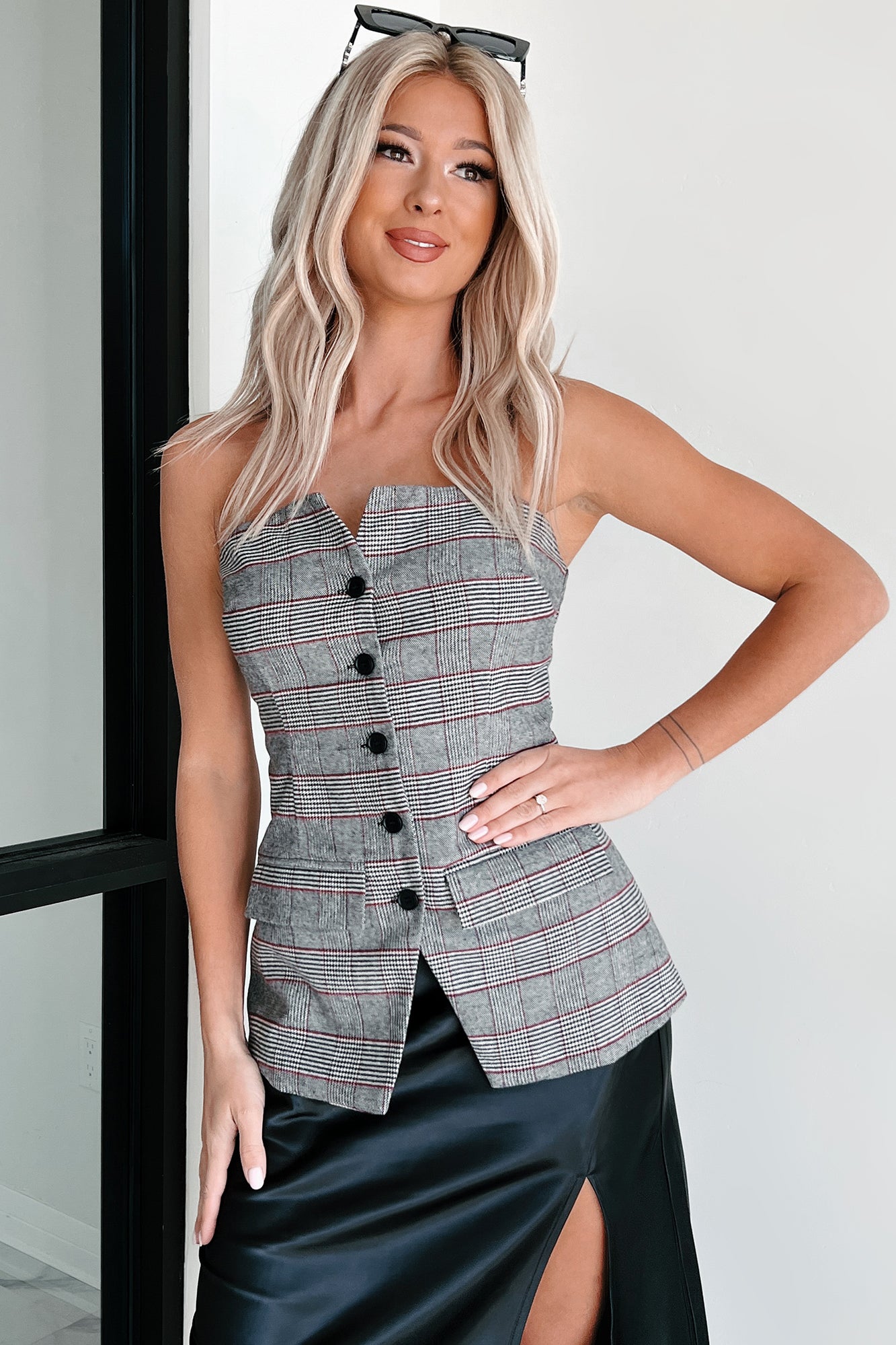 Elite Class Strapless Plaid Top (Multi)