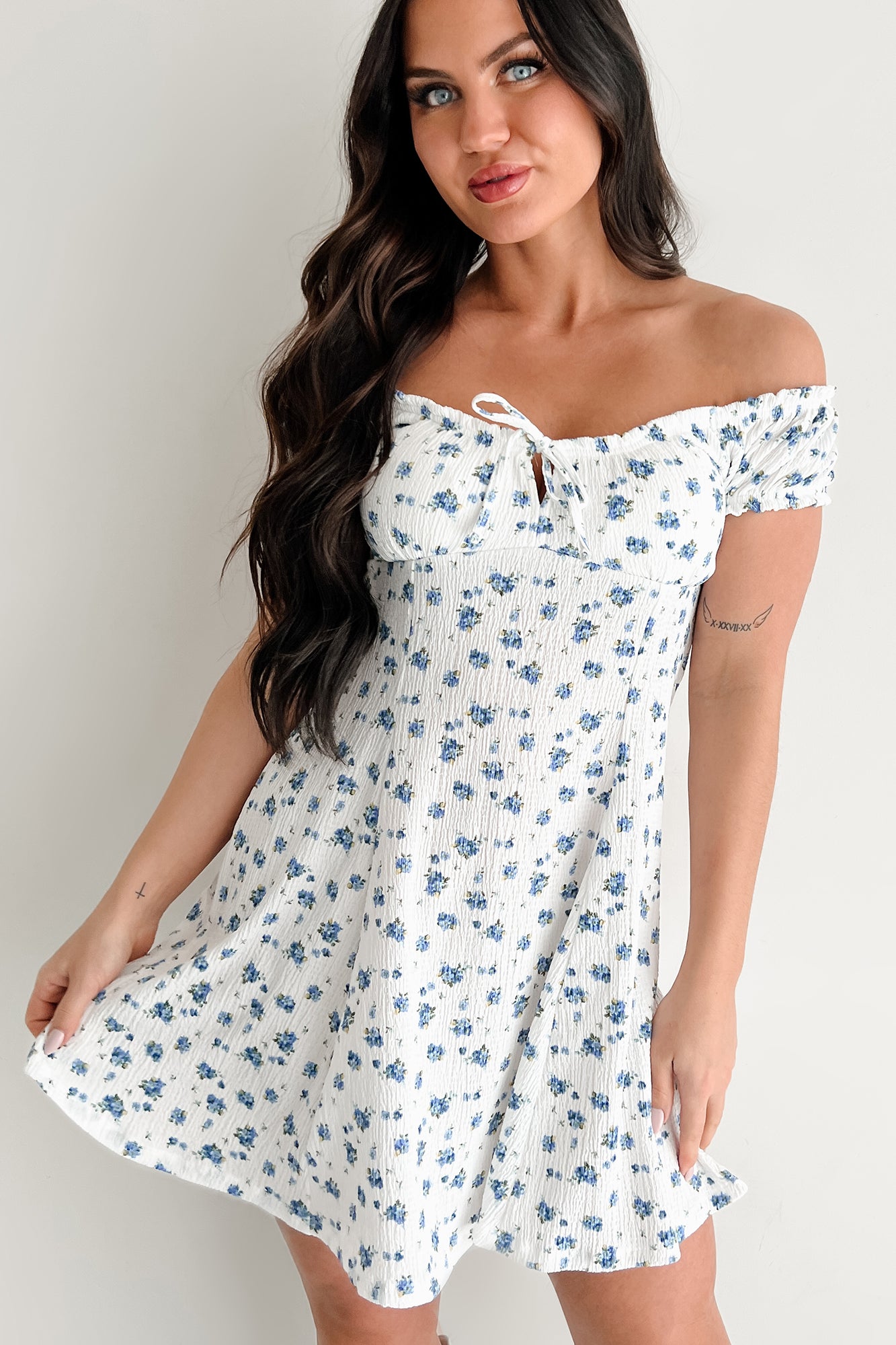 Picked For You Floral Mini Dress (White/Blue)