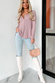 Friends With Everyone Long Sleeve Henley Top (Dusty Lavender) - NanaMacs