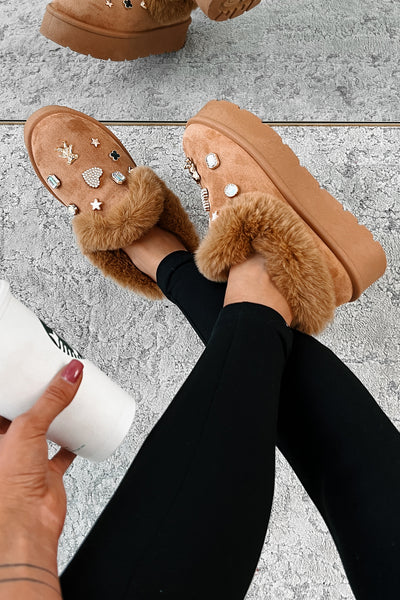 Missoula Faux Fur Trim Platform Bootie With Charms (Tan) - NanaMacs