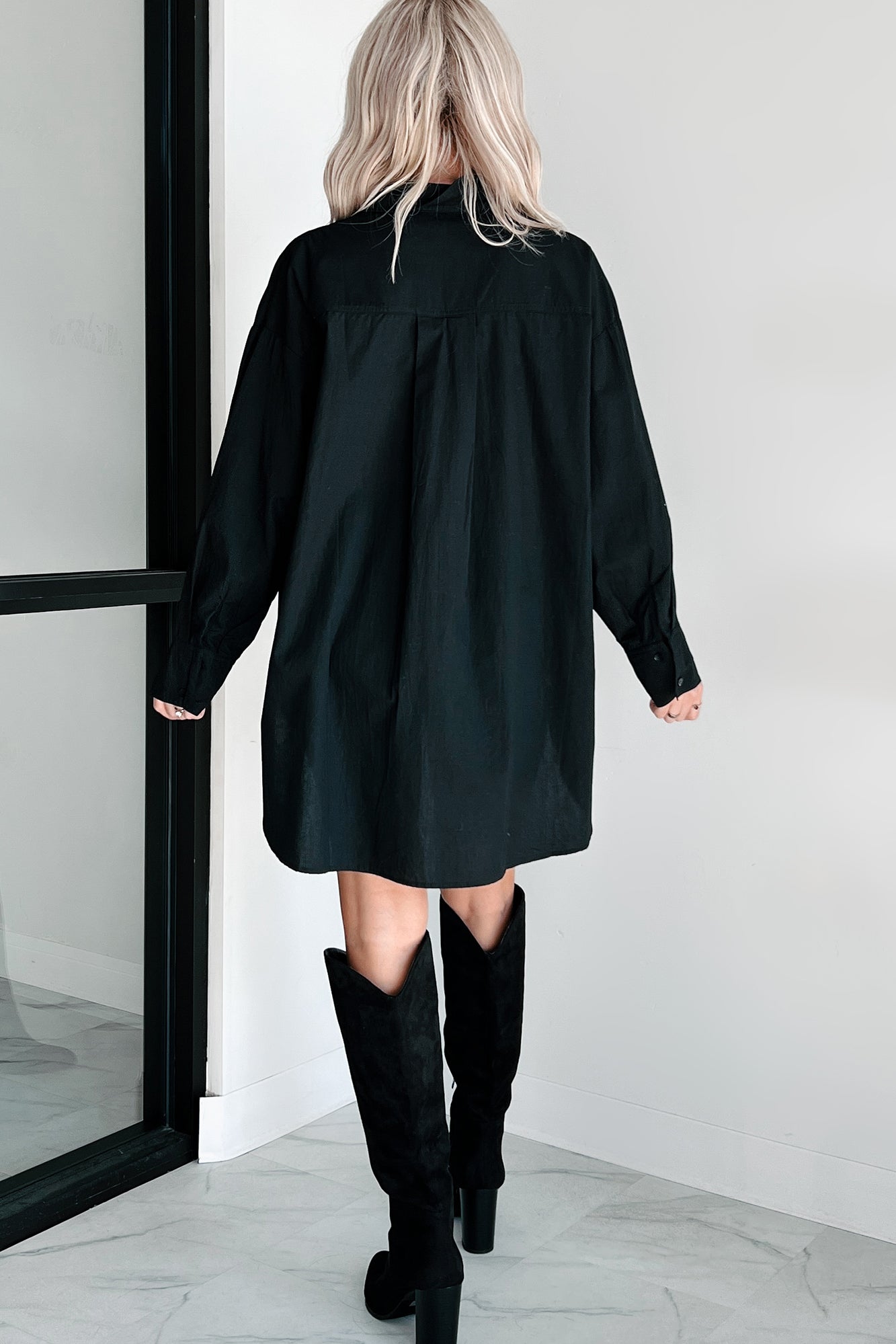 Modernly Classic Oversized Button-Up Shirt (Black)