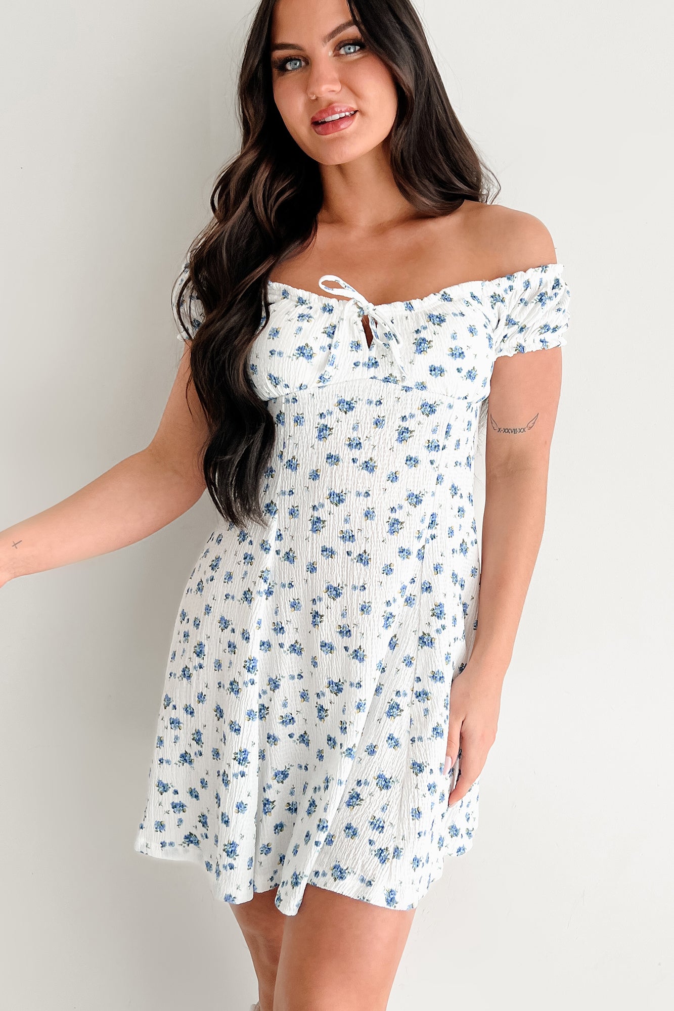 Picked For You Floral Mini Dress (White/Blue)