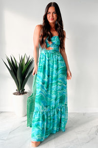 I Hope You Think Of Me Marble Printed Maxi Dress (Teal Multi) - NanaMacs