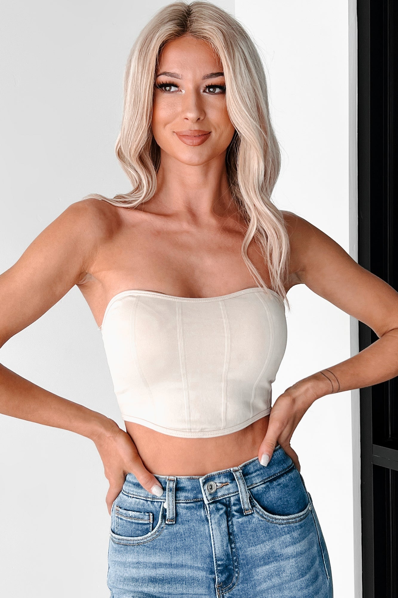 Highlight Of The Night Seamless Padded Bandeau Top (Almond) - NanaMacs