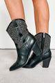 Spotlight Chaser Rhinestone Embellished Western Booties (Black)