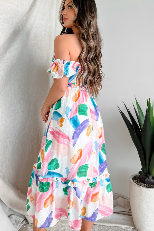 Sweet Adoration Printed Midi Dress (White Multi) - NanaMacs