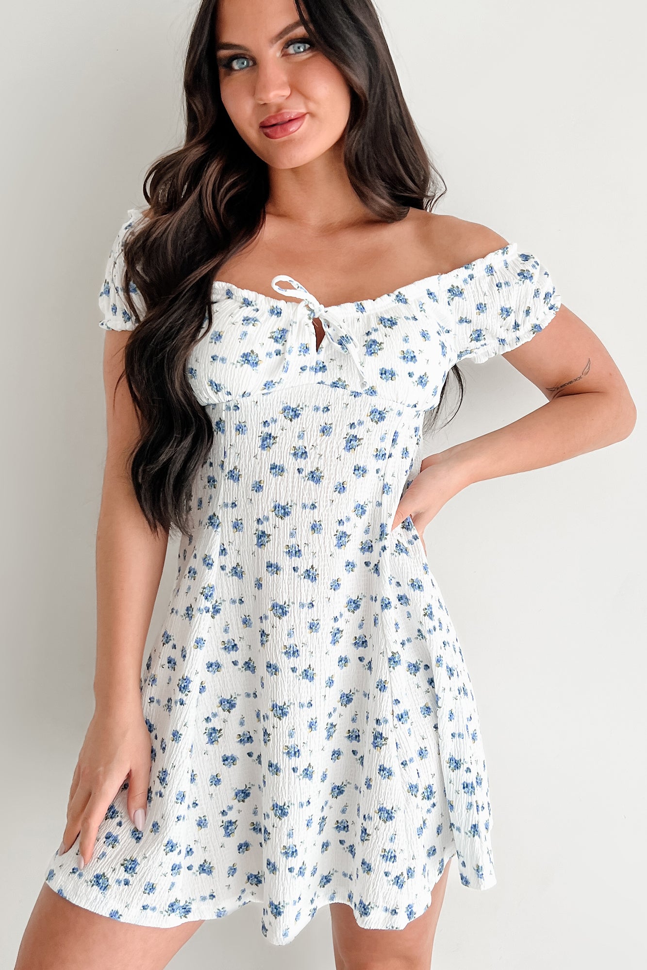 Picked For You Floral Mini Dress (White/Blue)