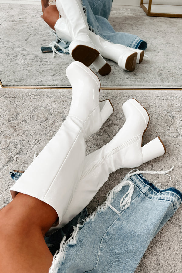 My Only Addiction Patent Leather Platform Boots (White) - NanaMacs