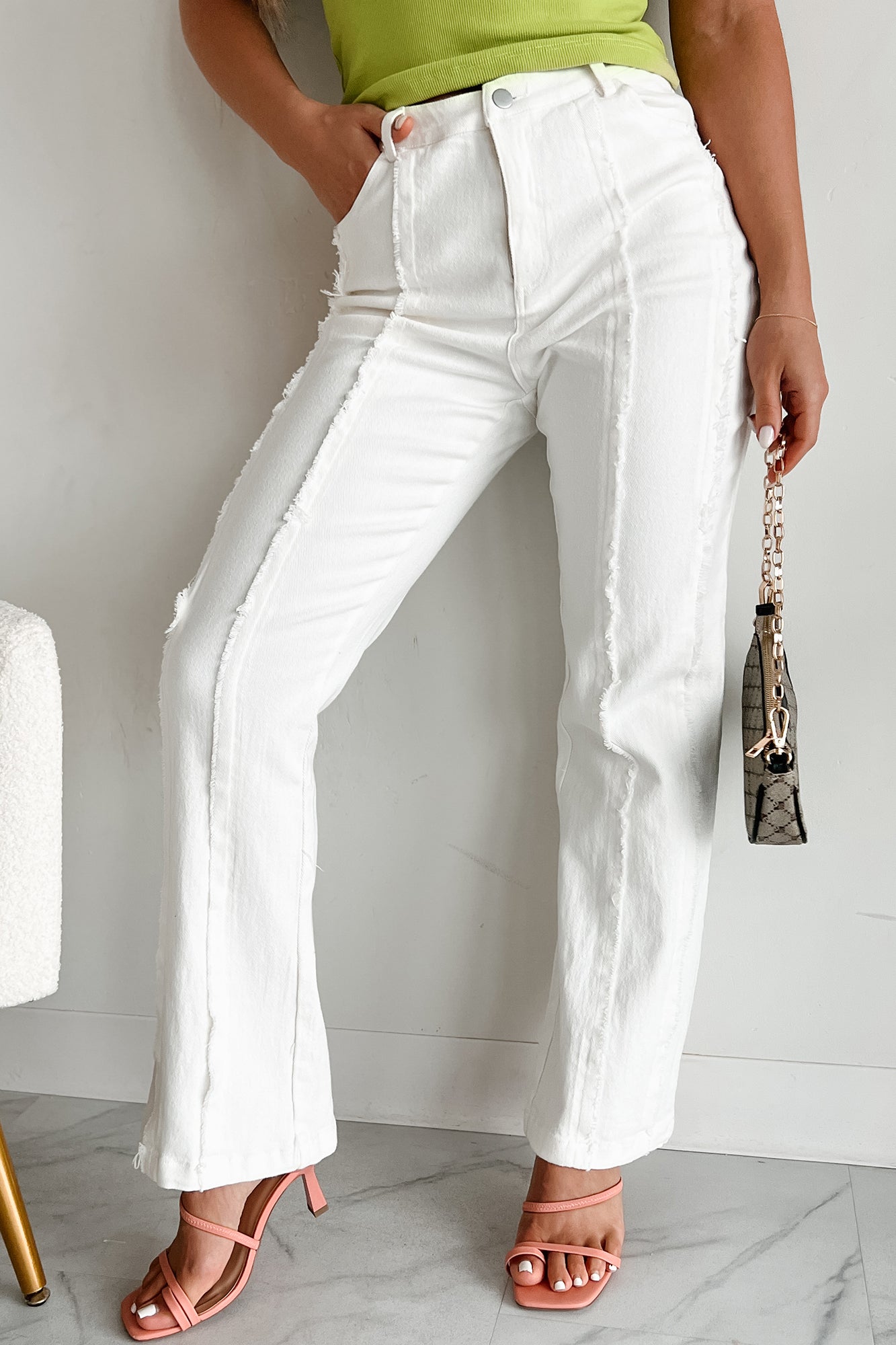 Controversial Views Frayed Flare Jeans (White) - NanaMacs