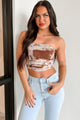 Makenna Printed Mesh Tube Top (Brown) - NanaMacs