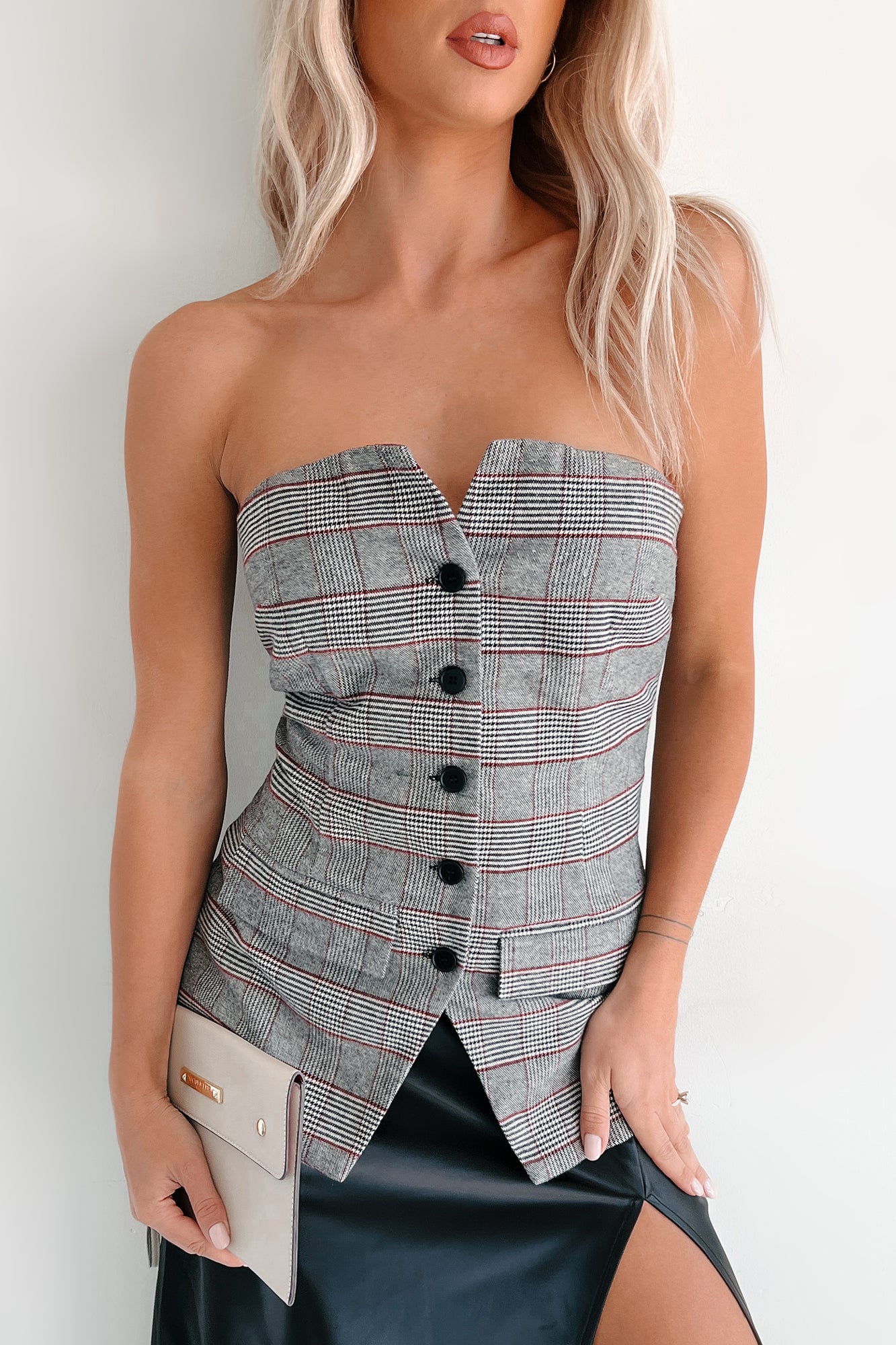 Elite Class Strapless Plaid Top (Multi)