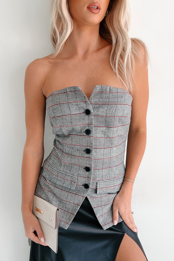 Elite Class Strapless Plaid Top (Multi) - NanaMacs