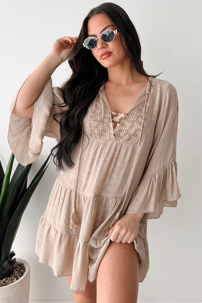 Chasing Waves Linen Cover Up Dress (Taupe)