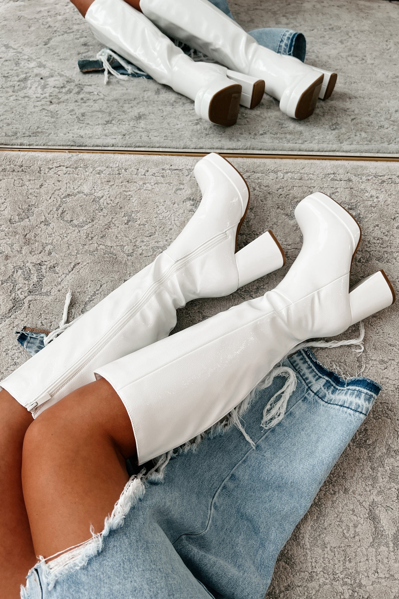 My Only Addiction Patent Leather Platform Boots (White) - NanaMacs