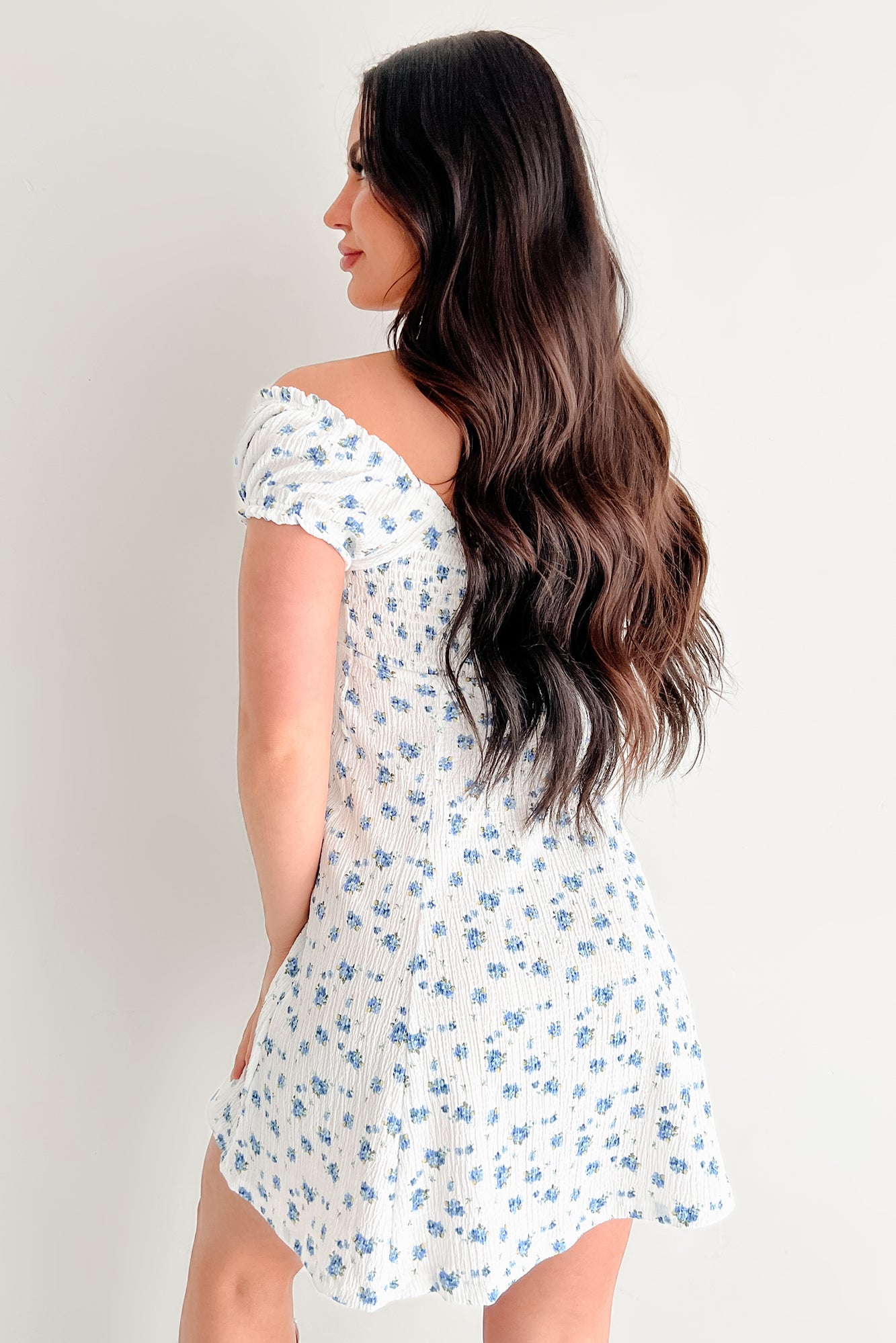 Picked For You Floral Mini Dress (White/Blue)